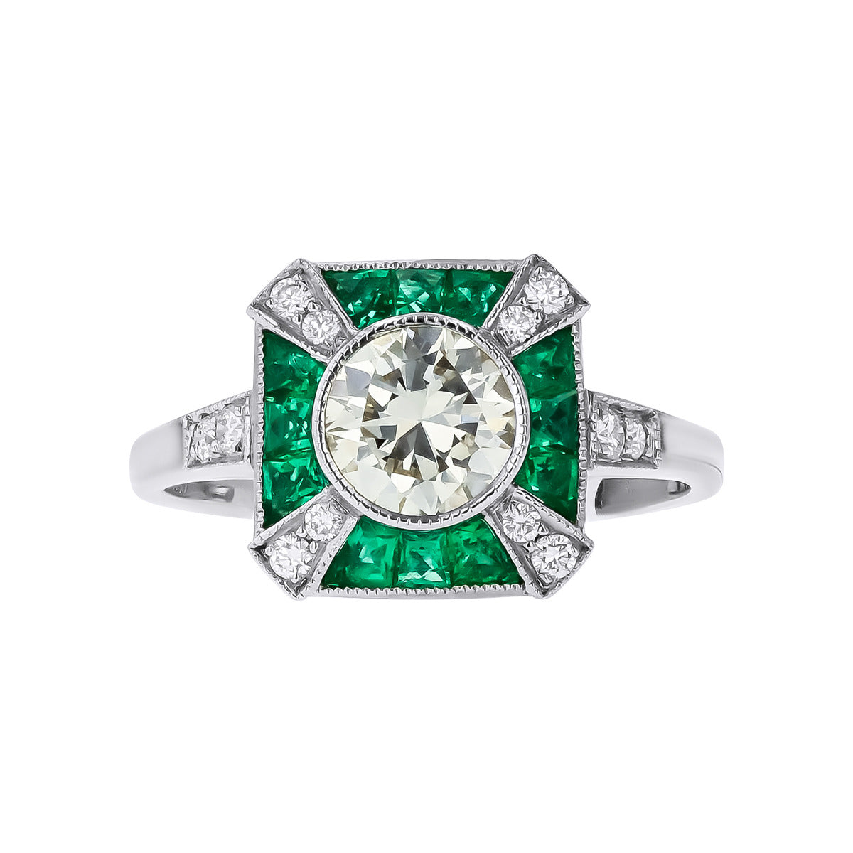 DARDASHTI, Art Deco Style Diamond and Emerald Engagement Ring