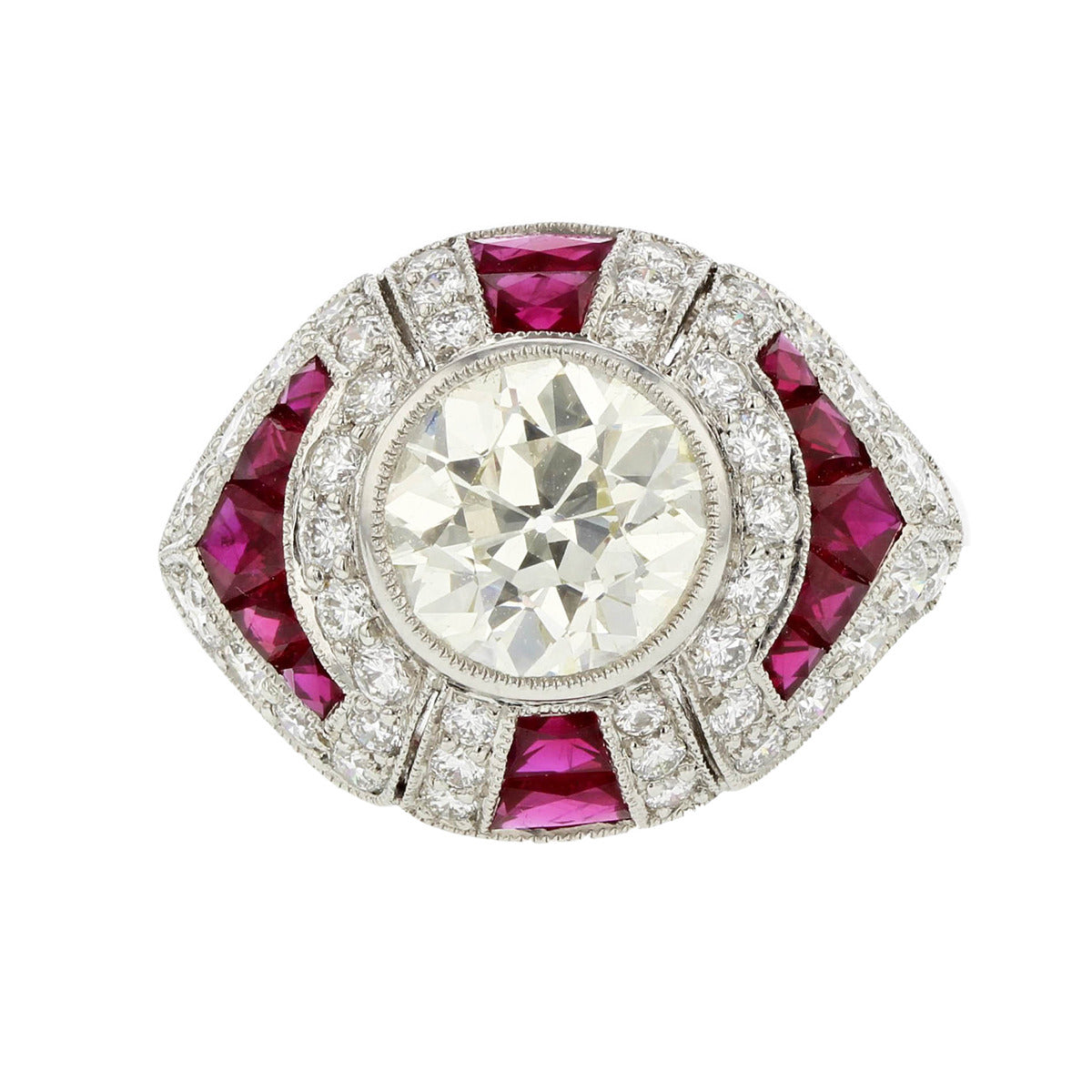 DARDASHTI, Art Deco Style Platinum Diamond and Ruby Ring