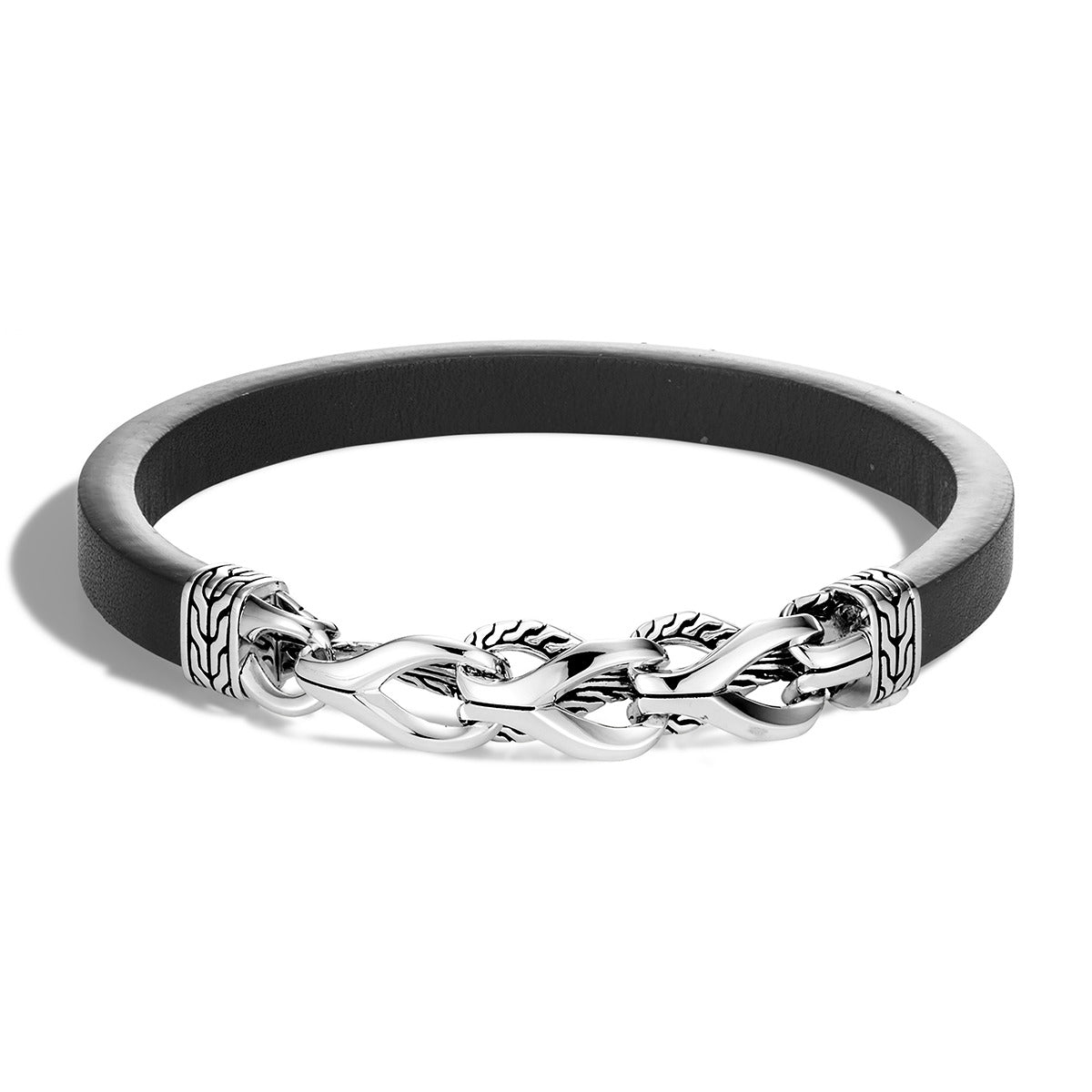 JOHN HARDY, Asli Classic Chain Link Silver Bracelet on Black Leather Cord