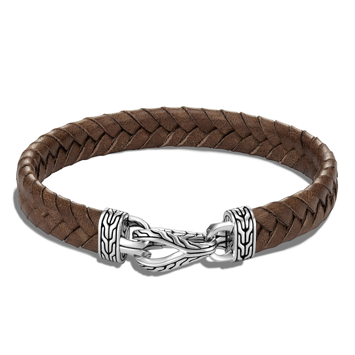 JOHN HARDY, Asli Classic Chain Link Silver Bracelet on Brown Braided Leather