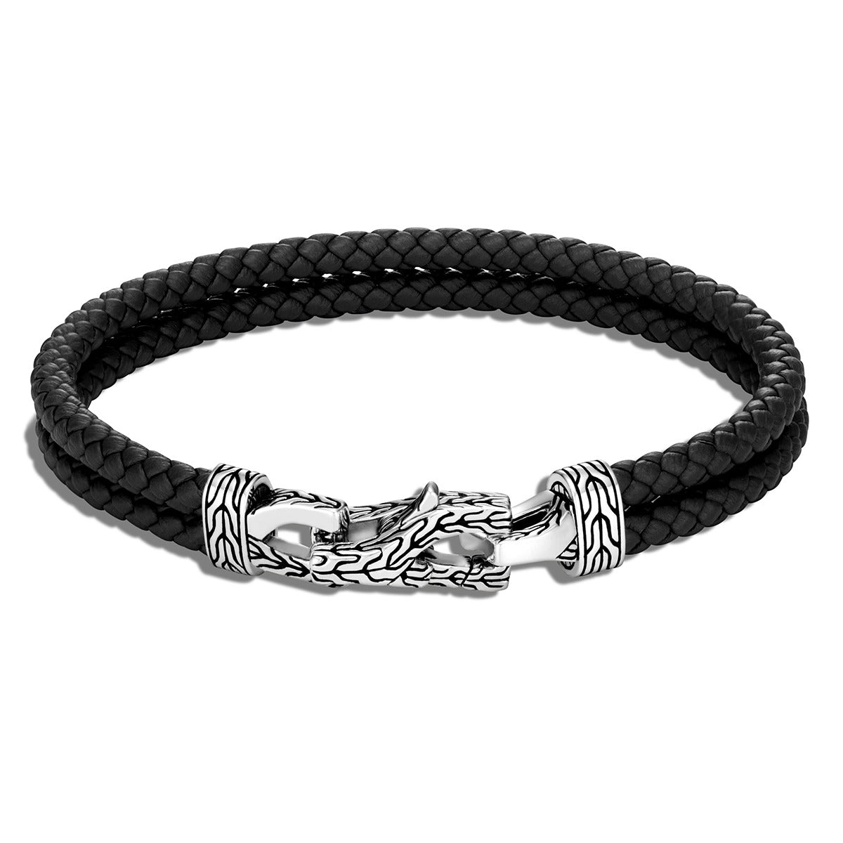 JOHN HARDY, Asli Classic Chain Link Silver Bracelet on Double Black Woven Leather